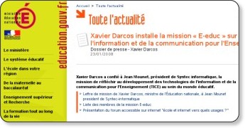 Copie d'écran - Mission E-educ - Gouv.fr