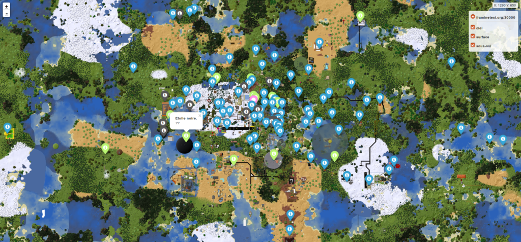 Prenons une pause au milieu de tous ces chiffres pour admirer la carte de vos créations sur notre serveur Framinetest, une alternative à Minecraft