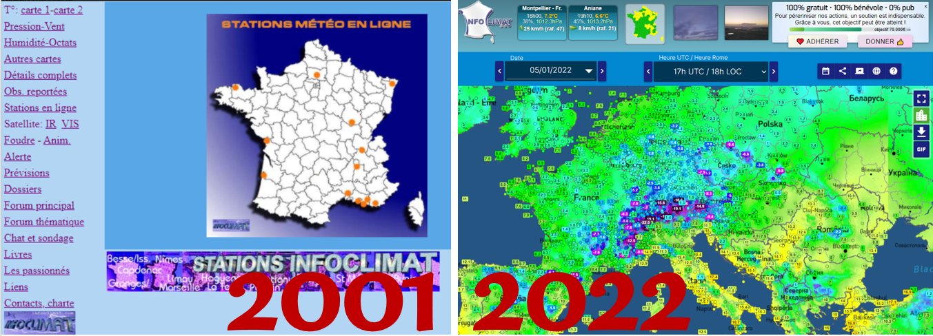 Site internet d'Infoclimat entre les années 90 et aujourd'hui