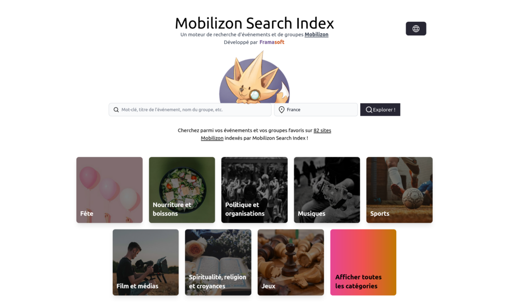 page d'accueil de Mobilizon Search Index