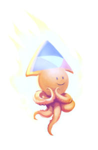 Drawing of Sepia, PeerTube's cuttlefish mascot. He's in a meditative position, surrounded by an aura of strength, reminiscent of super sayans.