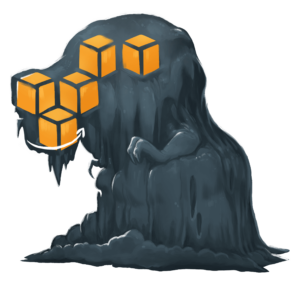 Illustration de Toxicloud, un monstre vaporeux et toxique avec le logo de Amazon Web Services