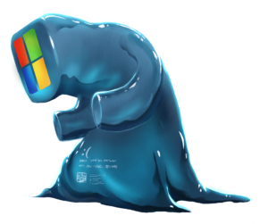 Illustration of MS Blue Scream, a blue blob-like monster adorned with the Windows logo