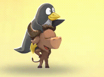 Animation de Tux et Gnou, manchot et Gnou-mascottes du libre