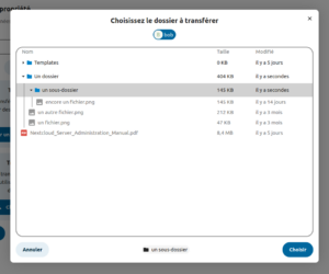 Interface adaptée à OT pour choisir le dossier à transférer