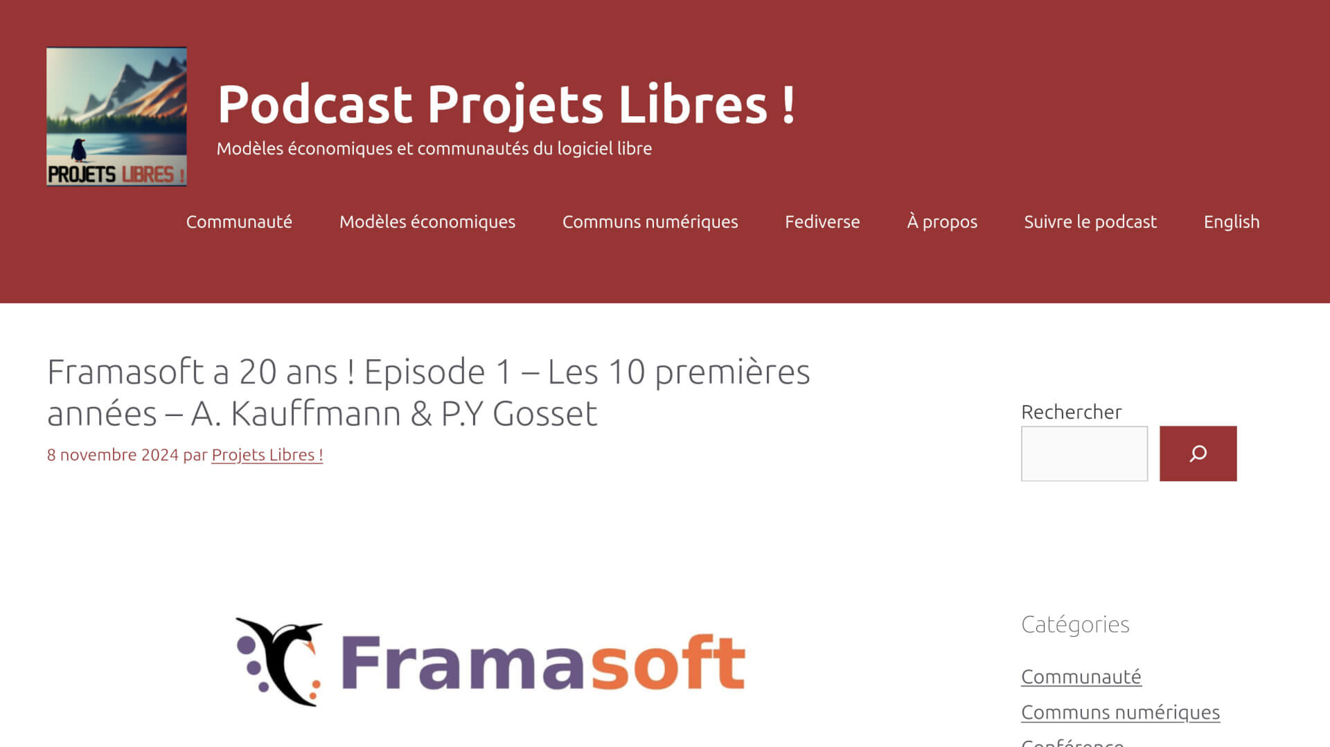 capture d'écran de la page du podcast projets libres dédié à Framasoft