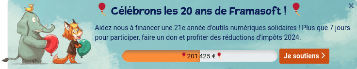 Jauge de dons de Framasoft au 24 décembre 2024, à 201 425 €