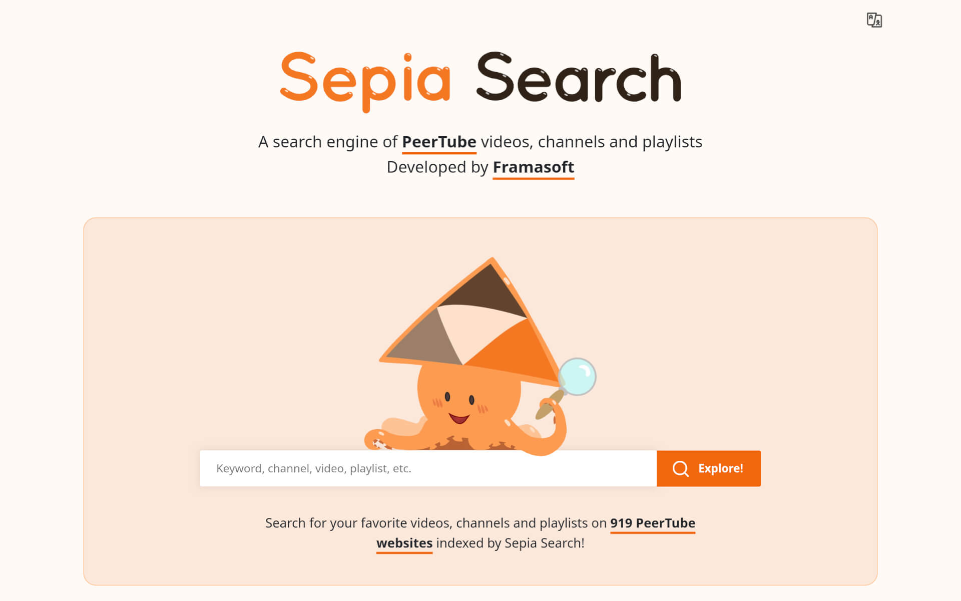 Screenshot of SepiaSearch.org, our PeerTube Search Engine