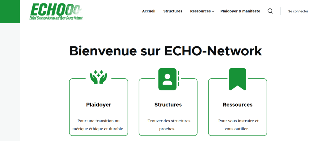 screenshot de la page d'accueil du site https://echo-network.eu/