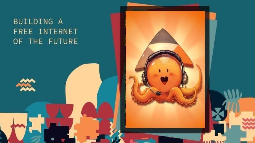 illustration with the PeerTube mascot and the motto "building a free internet of the future"