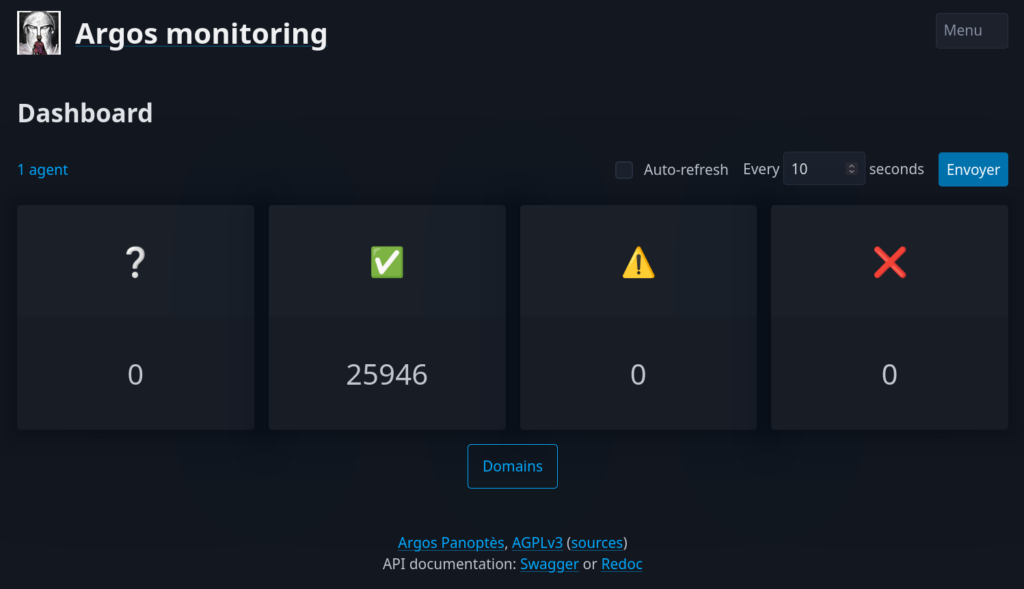 Capture d’écran du 15 janvier 2025 de la page de statut d’Argos avec 25 946 tests, tous au vert