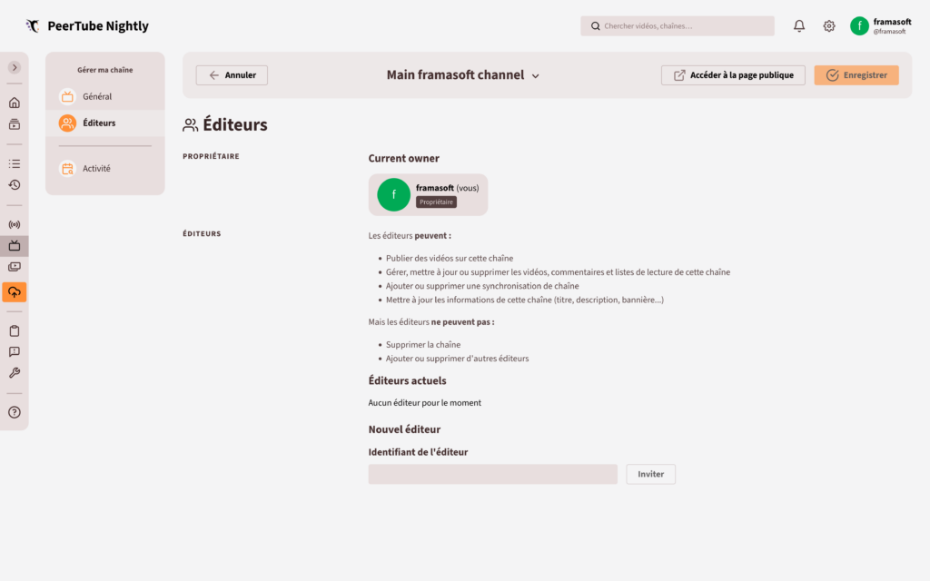 Capture d'écran de la page pour ajouter un nouvel éditeur.La page contient des précisions sur ce qu'un éditeur peut ou ne peut pas faire puis affiche un formulaire pour indiquer l'identifiant du nouvel éditeur.