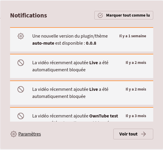 Capture d'écran de la popup de notifications avec le nouveau thème.