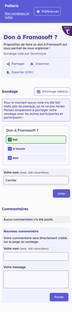 Framadate en vue mobile