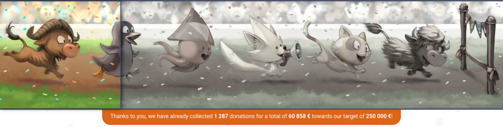 Donation banner of the campaign. €60,858 of €250,000 has been collected so far with 1 287 donations.
