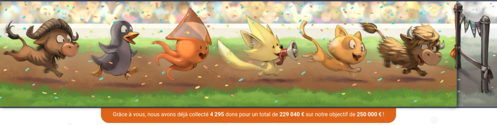 La bannière de don de la page "Soutenir" de Framasoft.

En bas, un texte indique : « Grâce à vous, nous avons déjà collecté 4 295 dons pour un total de 229 040€ sur notre objectif de 250000 € ! »