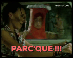 Gif animé de la pub Orangina avec un personnage criant "Parc'que !!!"