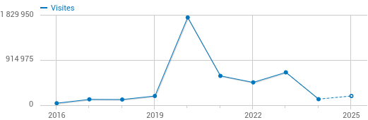 Graphique présentant l'évolution des visites sur Framatalk (remarquez cet énorme pic pendant l'année des confinements !)